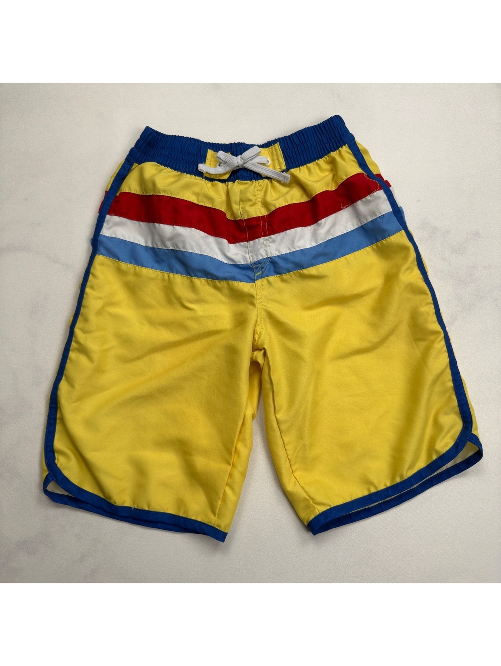 kidpik Swim Trunks Yellow Striped Elastic Waist - Boys XL